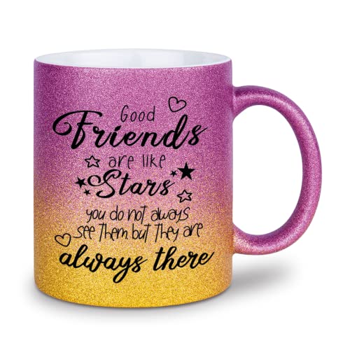 glitzertassen.de® | Good friends are like stars | Tasse mit Glitzer | Geschenkidee | Beste Freundin | Violettgold von glitzertassen-de