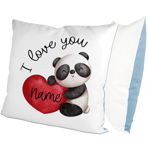 glitzertassen.de® | I Love You | personalisiertes Kissen mit Name | Geschenk | Kissen mit Druck | Liebe | Deko Kissen | personalisiertes Fotokissen | Kuschelkissen | Weiß/Blau von glitzertassen-de