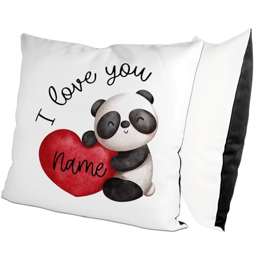 glitzertassen.de® | I Love You | personalisiertes Kissen mit Name | Geschenk | Kissen mit Druck | Liebe | Deko Kissen | personalisiertes Fotokissen | Kuschelkissen | Weiß/Schwarz von glitzertassen-de