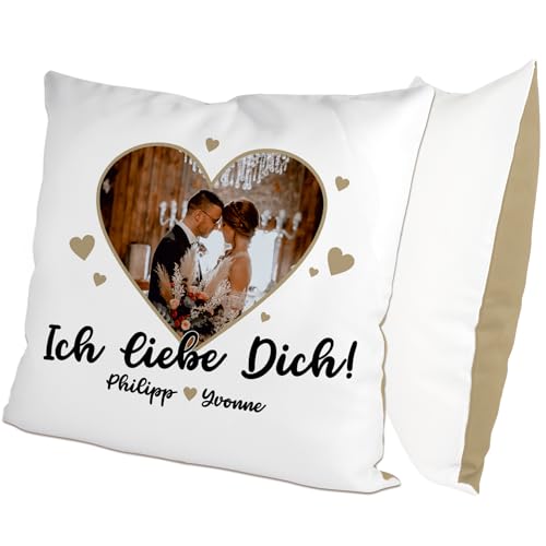 glitzertassen.de® | Ich Liebe Dich! | personalisiertes Kissen mit Spruch | Geschenk | Kissen mit Druck | Liebe | Deko Kissen | personalisiertes Fotokissen | Kuschelkissen | Weiß/Mokka von glitzertassen-de