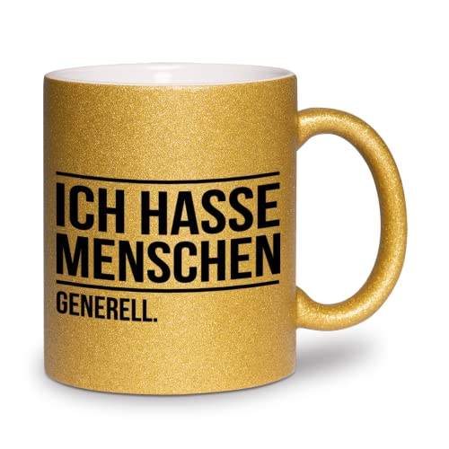 glitzertassen.de® | Ich hasse Menschen | Tasse mit Glitzer | Geschenkidee | Gold von glitzertassen-de