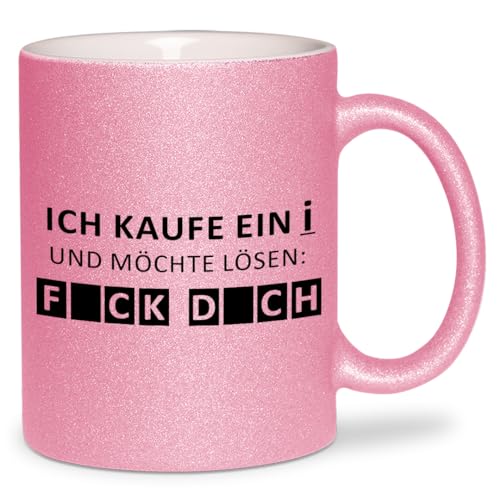 glitzertassen.de® | Ich kaufe ein i und möchte lösen... | Tasse mit Glitzer | Geschenkidee | lustige Sprüche | Bürotasse | Kaffeebecher | Keramik | 330 ml | Rosé von glitzertassen-de