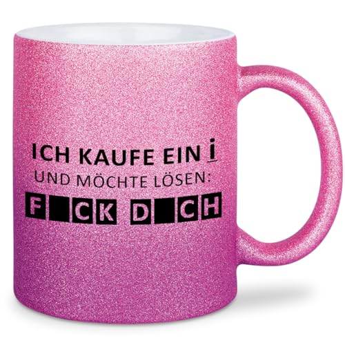 glitzertassen.de® | Ich kaufe ein i und möchte lösen... | Tasse mit Glitzer | Geschenkidee | lustige Sprüche | Bürotasse | Kaffeebecher | Keramik | 330 ml | Roséviolett von glitzertassen-de