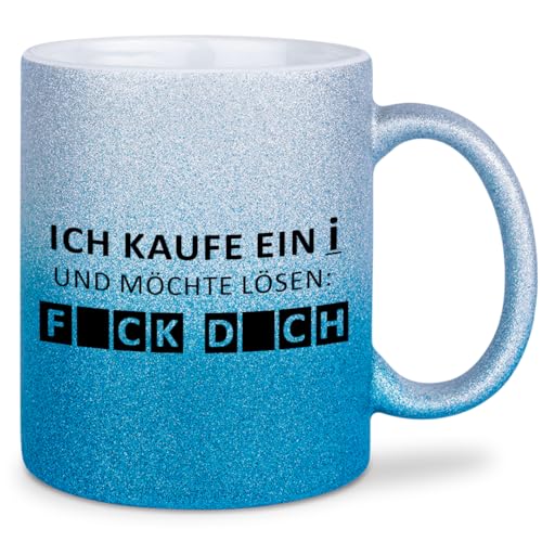 glitzertassen.de® | Ich kaufe ein i und möchte lösen... | Tasse mit Glitzer | Geschenkidee | lustige Sprüche | Bürotasse | Kaffeebecher | Keramik | 330 ml | Silberblau von glitzertassen-de