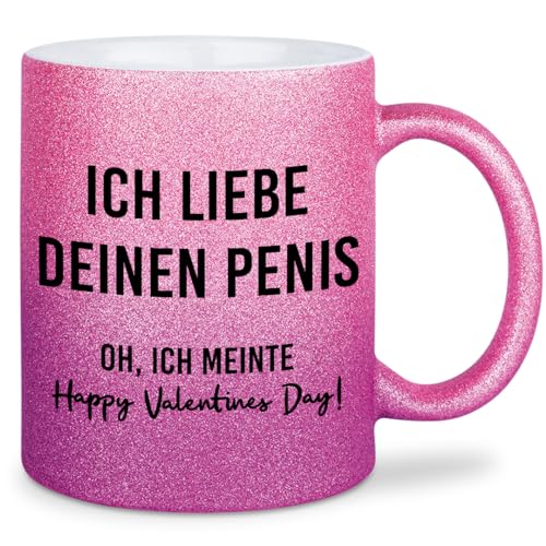 glitzertassen.de® | Ich liebe deinen Penis (Valentinstag) | Tasse mit Glitzer | Geschenkidee | Lustige Sprüche | Valentinstag | Kaffeebecher | Keramik | 330 ml | Roséviolett von glitzertassen-de