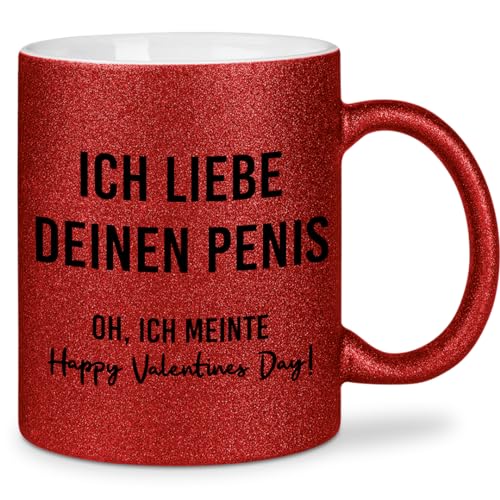 glitzertassen.de® | Ich liebe deinen Penis (Valentinstag) | Tasse mit Glitzer | Geschenkidee | Lustige Sprüche | Valentinstag | Kaffeebecher | Keramik | 330 ml | Rot von glitzertassen-de