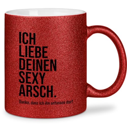 glitzertassen.de® | Ich liebe deinen sexy Arsch | Tasse mit Glitzer | Geschenkidee | Lustige Sprüche | Kaffeebecher | Keramik | 330 ml | Rot von glitzertassen-de