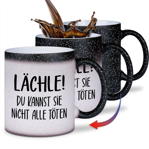 glitzertassen.de® | Lächle! Du kannst sie nicht alle töten | Farbwechseltasse mit Glitzer | Geschenkidee | Lustige Sprüche | Magic-Tasse | Keramik | 330 ml von glitzertassen-de