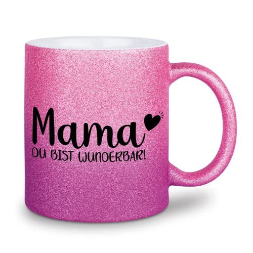 glitzertassen.de® | Mama du bist wunderbar! | Tasse mit Glitzer | Geschenkidee | Muttertag | Roséviolett von glitzertassen-de