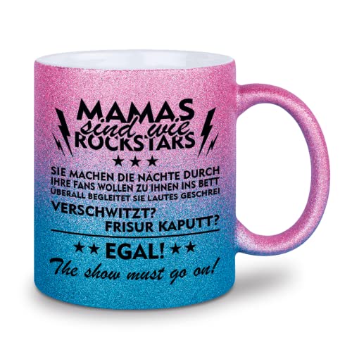 glitzertassen.de® | Mamas sind wie Rockstars | Tasse mit Glitzer | Geschenkidee | Muttertag | Roseblau von glitzertassen-de