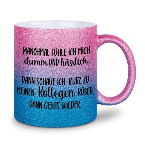 glitzertassen.de® | Manchmal fühle ich mich dumm und hässlich | Tasse mit Glitzer | Geschenkidee | Bürotasse | Lustige Sprüche | Arbeitskollegen | Kaffeebecher | Keramik | 330 ml | Roséblau von glitzertassen-de