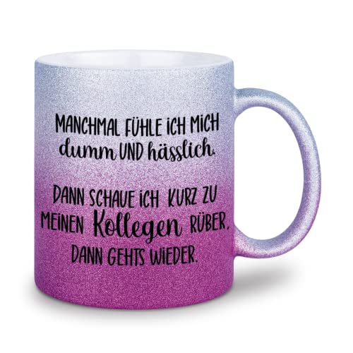 glitzertassen.de® | Manchmal fühle ich mich dumm und hässlich | Tasse mit Glitzer | Geschenkidee | Bürotasse | Lustige Sprüche | Arbeitskollegen | Kaffeebecher | Keramik | 330 ml | Silberviolett von glitzertassen-de