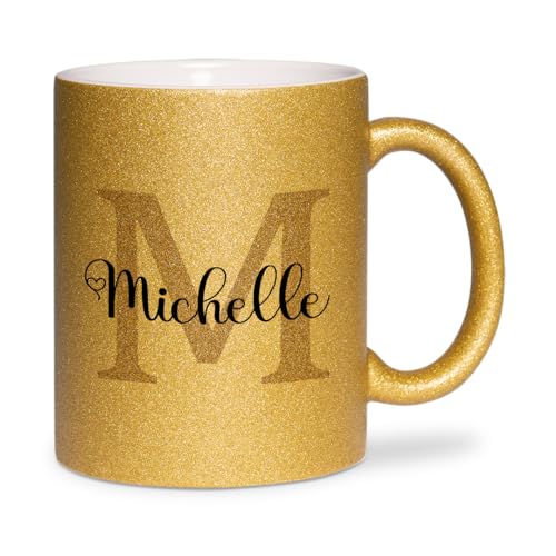 glitzertassen.de® | Namenstasse mit Buchstabe | Personalisiert| Tasse mit Glitzer | Geschenkidee | Keramik | 330 ml | Gold von glitzertassen-de