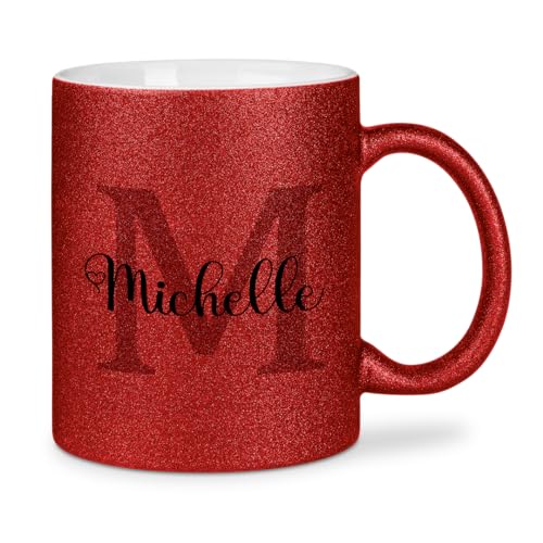 glitzertassen.de® | Namenstasse mit Buchstabe | Personalisiert| Tasse mit Glitzer | Geschenkidee | Keramik | 330 ml | Rot von glitzertassen-de