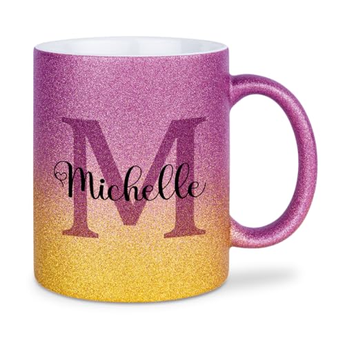 glitzertassen.de® | Namenstasse mit Buchstabe | Personalisiert| Tasse mit Glitzer | Geschenkidee | Keramik | 330 ml | Violettgold von glitzertassen-de