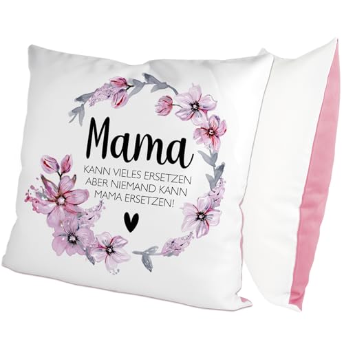 glitzertassen.de® | Niemand kann Mama ersetzen | Kissen mit Spruch | Geschenk | Muttertag | Kissen mit Druck | Liebe | Deko Kissen | Fotokissen | Kuschelkissen | Weiß/Rosé von glitzertassen-de