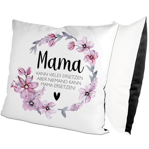 glitzertassen.de® | Niemand kann Mama ersetzen | Kissen mit Spruch | Geschenk | Muttertag | Kissen mit Druck | Liebe | Deko Kissen | Fotokissen | Kuschelkissen | Weiß/Schwarz von glitzertassen-de