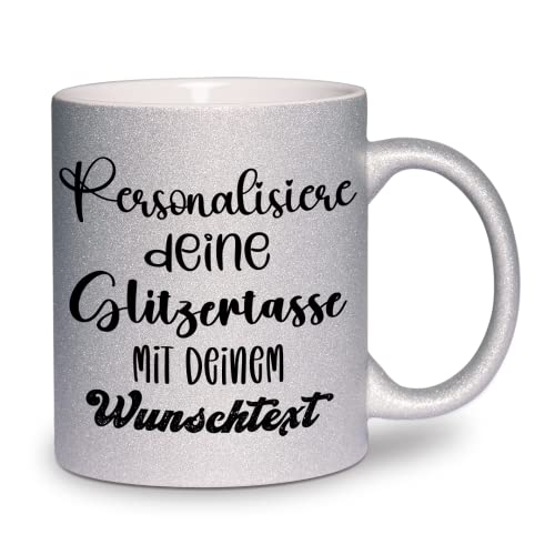 glitzertassen.de® | Personalisiert mit deinem Wunschtext | Tasse mit Glitzer | Geschenkidee | Geburtstag | Kaffeetasse | lustige Sprüche | Keramik | 330 ml | Silber von glitzertassen-de