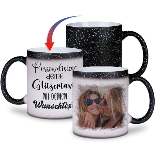 glitzertassen.de® | Personalisierte Magic Glitzertasse mit Text/Bild | Farbwechseltasse mit Glitzer | Geschenkidee | Personalisiert | Magic-Tasse | Keramik | 330 ml von glitzertassen-de