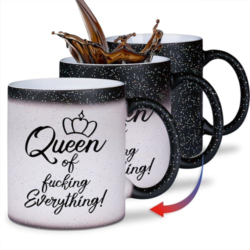 glitzertassen.de® | Queen of fucking everything | Farbwechseltasse mit Glitzer | Geschenkidee | Lustige Sprüche | Magic-Tasse | Keramik | 330 ml von glitzertassen-de