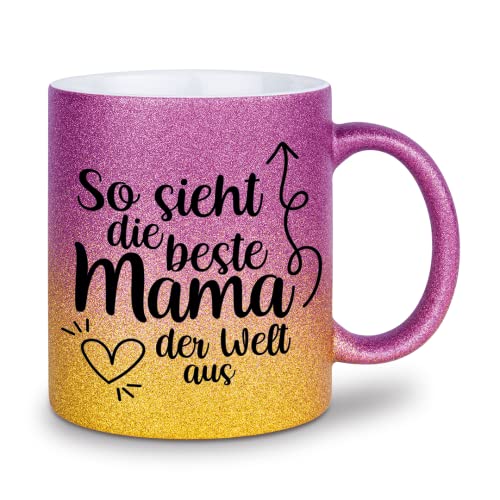 glitzertassen.de® |So sieht die beste Mama der Welt aus | Tasse mit Glitzer | Geschenkidee (Violettgold) von glitzertassen-de