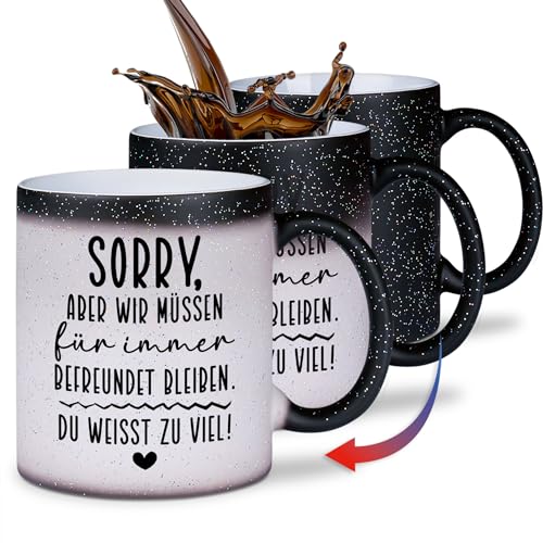 glitzertassen.de® | Wir müssen für immer befreundet bleiben | Farbwechseltasse mit Glitzer | Geschenkidee | Lustige Sprüche | Freunde | Magic-Tasse | Keramik | 330 ml von glitzertassen-de