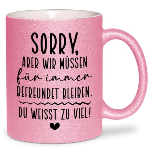 glitzertassen.de® | Wir müssen für immer befreundet bleiben | Tasse mit Glitzer | Geschenkidee | Lieblingsmensch | Geburtstag | Freundschaft | Kaffeebecher | Keramik | 330 ml | Rosé von glitzertassen-de