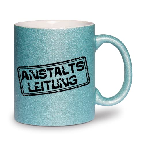 glitzertassen.de® | Anstaltsleitung | Tasse mit Glitzer | Geschenkidee | Bürotasse | Chef | Türkis von glitzertassen-de