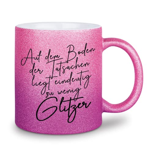 glitzertassen.de® | Auf dem Boden der Tatsachen | Tasse mit Glitzer | Geschenkidee (Roséviolett) von glitzertassen-de