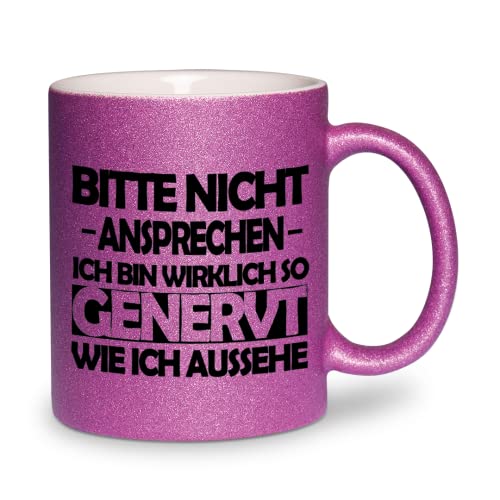 glitzertassen.de® | Bitte nicht ansprechen | Tasse mit Glitzer | Geschenkidee | Violett von glitzertassen-de