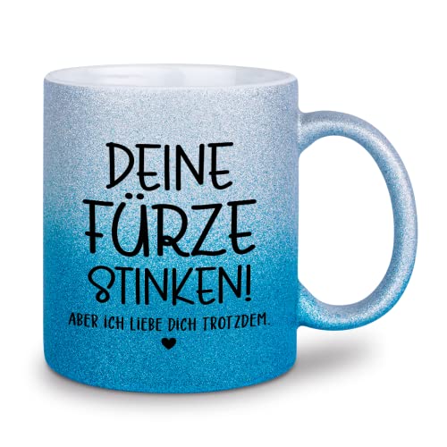 glitzertassen.de® | Deine Fürze stinken | Tasse mit Glitzer | Geschenkidee | Silberblau von glitzertassen-de