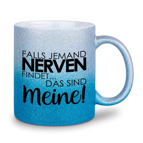 glitzertassen.de® | Falls jemand Nerven findet… Das sind meine! | Tasse mit Glitzer | Geschenkidee (Silberblau) von glitzertassen-de