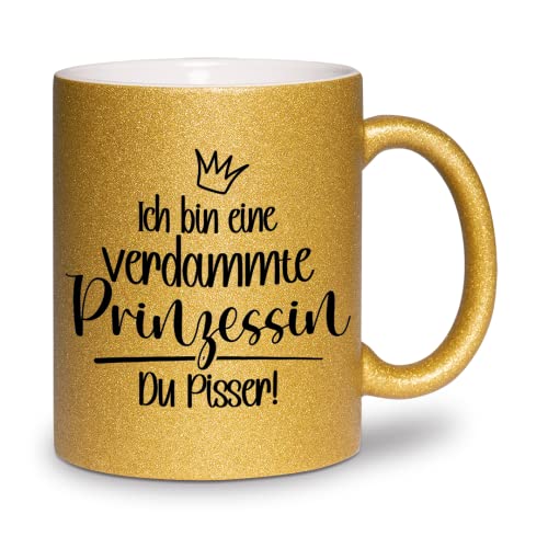 glitzertassen.de® | Ich bin eine verdammte Prinzessin | Tasse mit Glitzer | Geschenkidee | Gold von glitzertassen-de