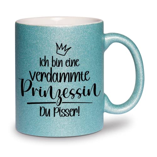 glitzertassen.de® | Ich bin eine verdammte Prinzessin | Tasse mit Glitzer | Geschenkidee | Türkis von glitzertassen-de