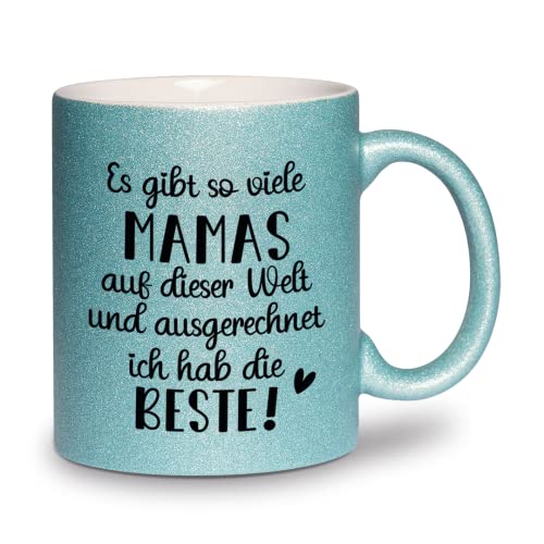 glitzertassen.de® | Ich hab die beste Mama auf der ganzen Welt | Tasse mit Glitzer | Geschenkidee | Muttertag | Türkis von glitzertassen-de