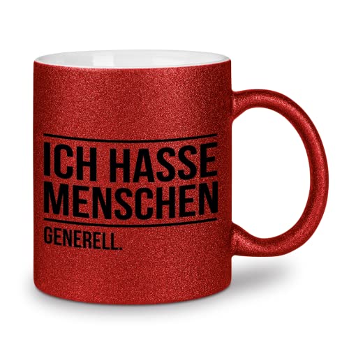 glitzertassen.de® | Ich hasse Menschen | Tasse mit Glitzer | Geschenkidee | Rot von glitzertassen-de