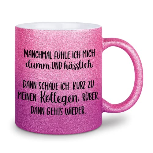 glitzertassen.de® | Manchmal fühle ich mich dumm und hässlich | Tasse mit Glitzer | Geschenkidee | Bürotasse | Lustige Sprüche | Arbeitskollegen | Kaffeebecher | Keramik | 330 ml | Roséviolett von glitzertassen-de