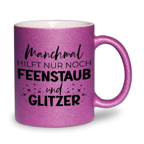 glitzertassen.de® | Manchmal hilft nur Feenstaub und Glitzer | Tasse mit Glitzer | Geschenkidee | Geburtstag | Lustige Sprüche | Kaffeetasse | Keramik | 330 ml | Violett von glitzertassen-de