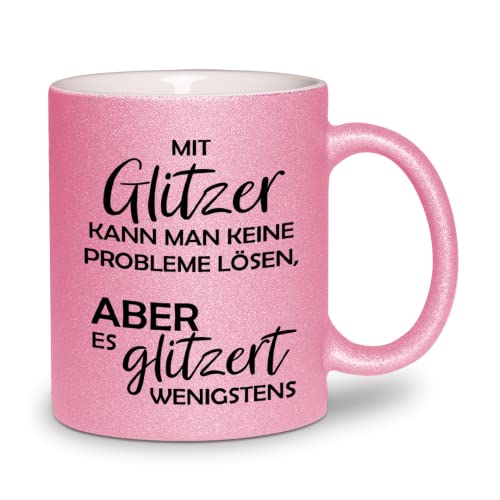 glitzertassen.de® | Mit Glitzer kann man keine Probleme lösen | Tasse mit Glitzer | Geschenkidee | Rosé von glitzertassen-de