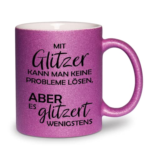 glitzertassen.de® | Mit Glitzer kann man keine Probleme lösen | Tasse mit Glitzer | Geschenkidee | Violett von glitzertassen-de