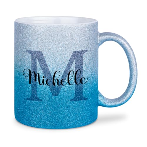 glitzertassen.de® | Namenstasse mit Buchstabe | Personalisiert| Tasse mit Glitzer | Geschenkidee | Keramik | 330 ml | Silberblau von glitzertassen-de