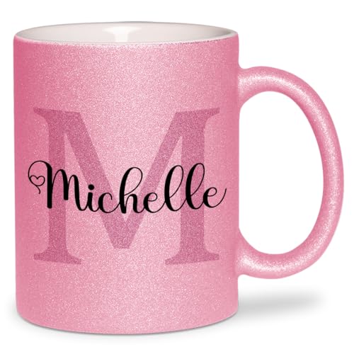 glitzertassen.de® | Namenstasse mit Buchstabe | Personalisiert| Tasse mit Glitzer | Geschenkidee | Keramik | 330 ml | Rosé von glitzertassen-de