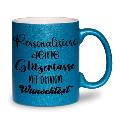 glitzertassen.de® | Personalisiert mit deinem Wunschtext | Tasse mit Glitzer | Geschenkidee | Geburtstag | Kaffeetasse | lustige Sprüche | Keramik | 330 ml | Blau von glitzertassen-de