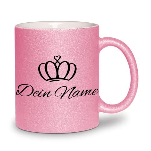 glitzertassen.de® | Queen mit Namen | Personalisiert | Tasse mit Glitzer | Geschenkidee (Rosé) von glitzertassen-de