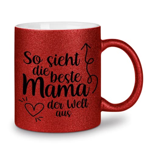 glitzertassen.de® |So sieht die beste Mama der Welt aus | Tasse mit Glitzer | Geschenkidee (Rot) von glitzertassen-de