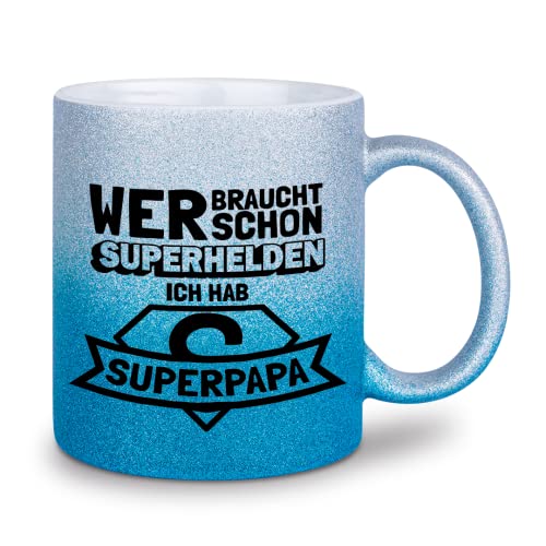 glitzertassen.de® |Superpapa| Tasse mit Glitzer | Geschenkidee | Silberblau von glitzertassen-de