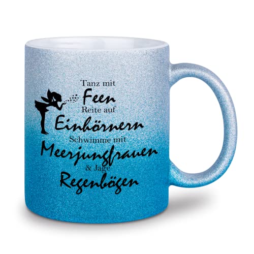 glitzertassen.de® | Tanz mit Feen | Tasse mit Glitzer | Geschenkidee (Silberblau) von glitzertassen-de