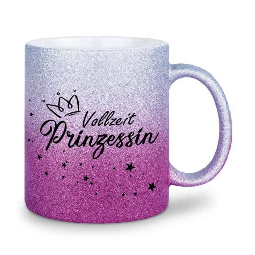 glitzertassen.de® | Vollzeit Prinzessin | Tasse mit Glitzer | Geschenkidee | Silberviolett von glitzertassen-de