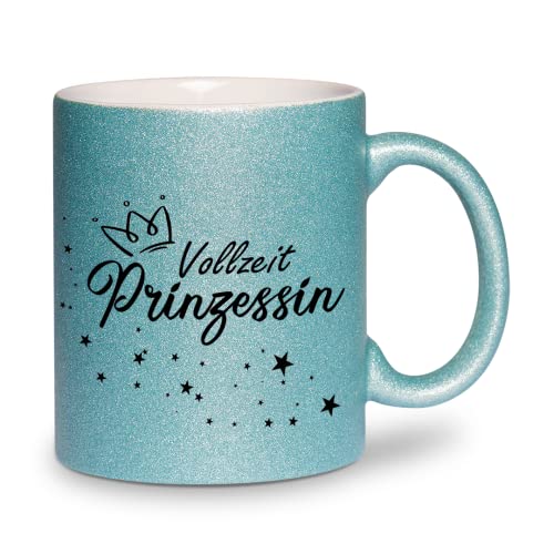 glitzertassen.de® | Vollzeit Prinzessin | Tasse mit Glitzer | Geschenkidee | Türkis von glitzertassen-de