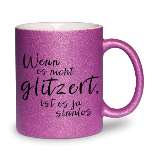 glitzertassen.de® | Wenn es nicht glitzert ist es ja sinnlos | Tasse mit Glitzer | Geschenkidee | Violett von glitzertassen-de